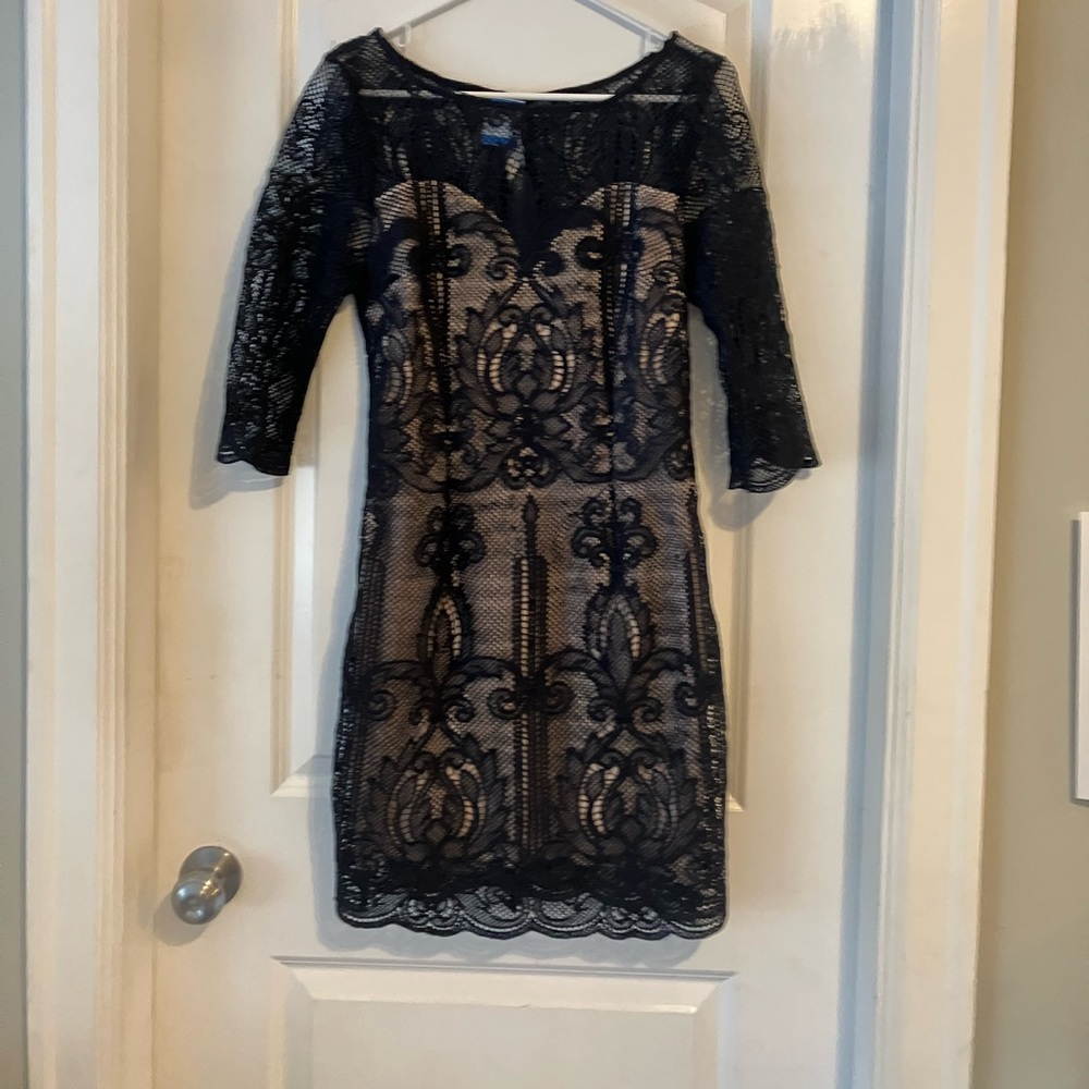 Beautiful navy blue dress with nude underlay size medium